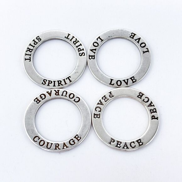 Vintage Sterling Silver 925 Inspirational Word Ring Charm Pendant Set of 4 - Picture 2 of 7